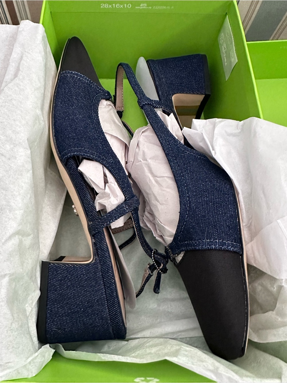 Sam Edelman Denim Navy and Black Tarra Slingback Low Block Heel - Picture 6 of 7